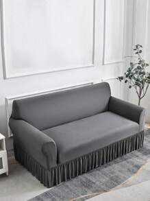1 pieza Funda elástica para sofá con diseño de falda, tela de poliéster de estilo moderno, lavable a máquina, resistente al polvo y a las manchas, para todas las estaciones