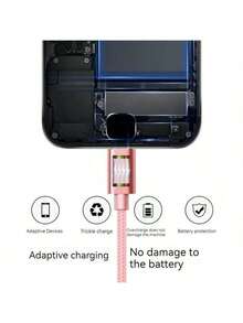 3-In-1 Nylon Braided USB Charging Cable, Universal Fast Charging USB To Lightning/Type-C/Micro USB Connector, Data Transfer Compatible With Samsung And More Devices, 3-In-1 Fast Charging USB Data Cable, Colorful Type-C/Micro Charging Cable, Super Fast Charging Data Cable, Compatible With Type-C Phones, Android Phones. Nan MFi Certified - Pink Braided Three-in-one Data Cable - View 3