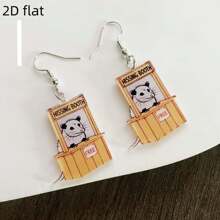 2D Flat 1Pair Quirky Earrings: Fun - Filled Cartoon & Humorous Phrase Designs