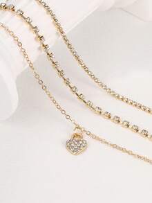 3pcs Fashionable Sparkling Creative Personalized Rhinestone Heart Anklet, Stackable Style, Suitable For All Occasions, Summer Holiday Gift Choice - Gold - View 2