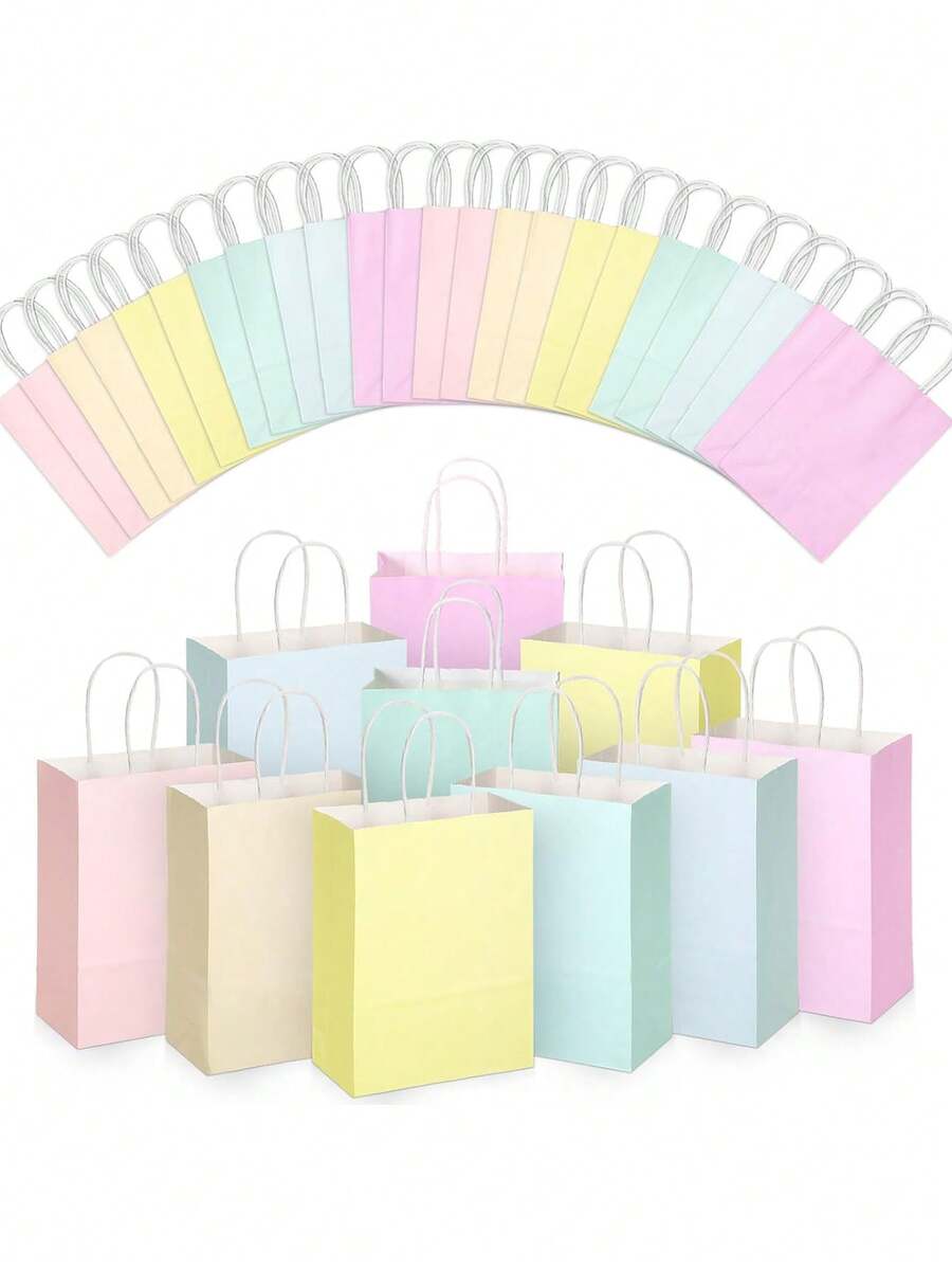 12入 8英吋馬卡龍彩色紙製派對禮品袋，馬卡龍色系紙製禮品袋，彩色糖果紙袋，彩虹禮品袋，附手柄彩色禮品袋，小號附手柄紙袋，馬卡龍彩色禮品袋，高品質可重複使用禮品袋