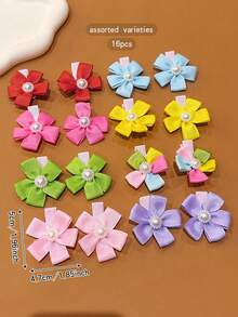 16pcs Colorful Pearl Flower Hair Clips, Cute Girls Hair Accessories, Random Color - Multicolor - View 2