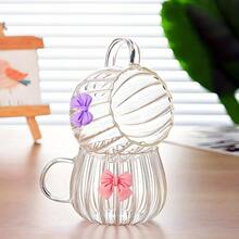 1pc Glass Coffee Cup, Girly Bow Design, Suitable For Cappuccino, Milk, Juice
