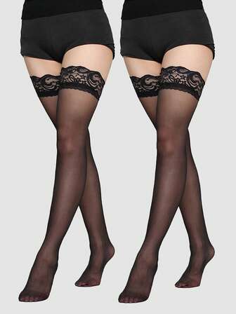 1/2 Pairs Women Lace Over-The-Knee Stockings, Suitable For Daily Wear, Parties, Performances, Gifts, Cozy Socks