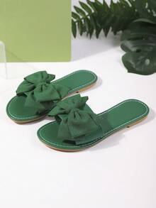 Dép đi trong nhà mùa hè thời trang 2024 dành cho nữ, nơ, đế mềm thoải mái, cỡ lớn, thích hợp đi biển - màu xanh lá - Xem 7