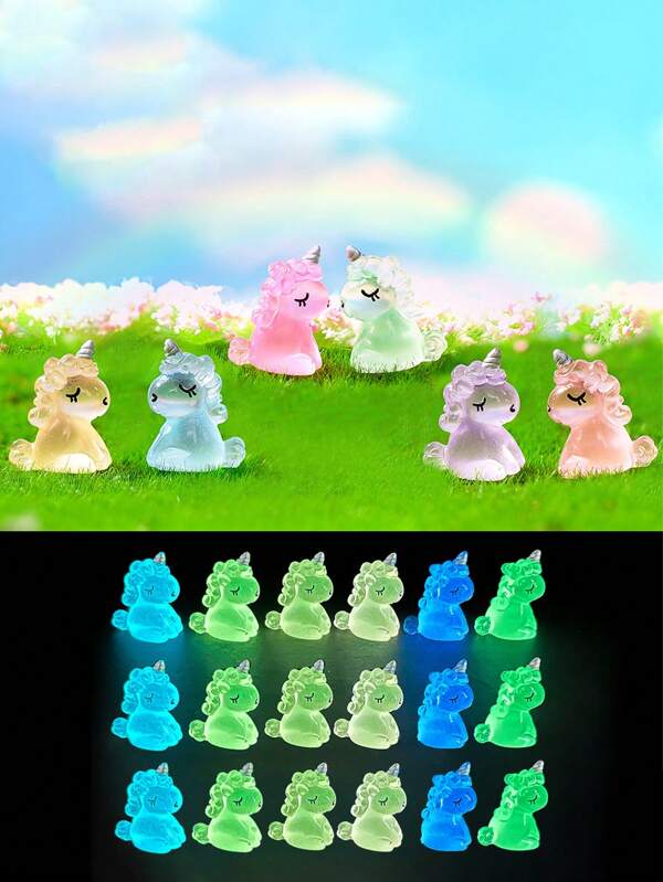 10 Stücke minimalistische Landschaft kreative Cartoon Einhorn Figuren, DIY dekorative Accessoires, leuchtende Mikro Ornamente für Auto Dekoration