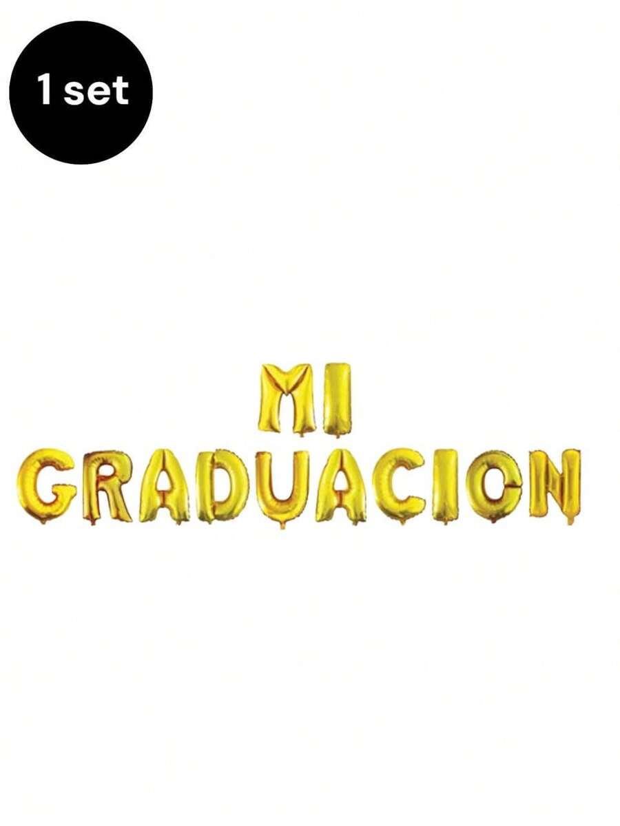 Set de globos con frase "Mi graduación" dorado negro plata celebración especial graduado graduada globo de graduación Christmas navidad navideño globos decorativos fiesta navidad evento académico celebración - 1 set dorado - Ver 1