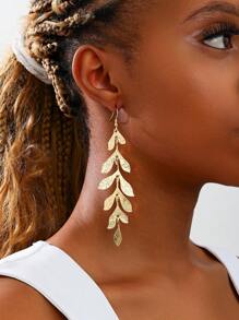 Brincos grandes retrô de metal dourado com folhas para mulheres