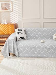 1pc Geometric Pattern Sofa Throw Blanket, Bohemian Style Pet Proof Sofa Protector, Machine Washable Home Decor Fit L-Shaped Sectional And 1/2/3/4 Seater Sofa(Sold Individually) - Grey - View 3