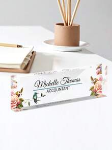 Personalized Floral Office Desk Nameplate, Transparent Acrylic Desk Nameplate, Customized Office Decor, Work Gift, Colleague Gift, Office Desk Nameplate, Office Desk Sign, Office Gift, Promotion Gift