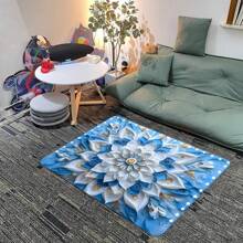 1 Stück Boho Vintage blau florales Muster Teppich, Polyester Eingangsmatte, rutschfest und strapazierfähig, maschinenwaschbar, pflegeleicht, geeignet für Wohnzimmer, Schlafzimmer, Waschküche, Heimdekoration, für den vielseitigen Innen-/Außenbereich