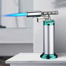 Professional Kitchen Butane Torch Lighter Powerful Windproof Blue Flame Jet Lighter Multi-Purpose Blow Torch Lighters For Outdoor Barbecue Cooking Soldering Refillable Metal Welding Gun (No Gas) - 銀色 - 查看 1