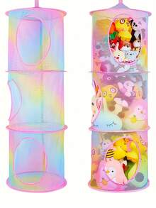 1pc Three-Layer Foldable Breathable Mesh Storage Basket, Cute And Fun Decorative Gift For Living Room And Bedroom, Can Store Toy Dolls, Fold Clothes, Suitable For Bathroom, Bedroom And Closet Organization, Space Saving And Home Travel Essential - Multicolor - View 9