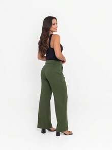 Simple Elegant Casual Polyester Zipper Pocket Button Daily Trousers - Hunter Green - View 4
