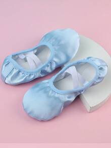 Zapatillas de ballet de satén para niños/niños pequeños, suave suela interior, zapatos de baile, tela elástica deslizante, cómodos y antideslizantes, color rosa - Azul - Ver 4
