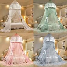 Bed Canopy For Girls & Adults, Round Dome Lace Princess Canopies Netting, Cute Double Layer Bed Canopy Drapes For Decoration, Playing,Reading,Sleepping - Pink - View 9