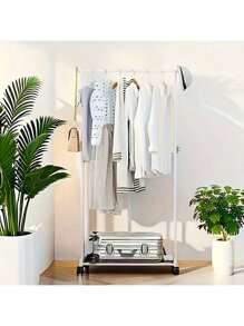 1pc Double Pole Rolling Clothes Drying Rack, Multi-Layer Storage Coat Hanger Stand, Lightweight Luxury Garment Rack With Wheels For Bedroom, Indoor Home & Commercial Use