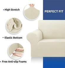 KEKUOU Stretch Sofa Cover Slipcover ,Couch Covers 3 Cushion Couch Sofa Pet Friendly (79-94) Furniture Protector Sofa With Elastic Bottom Kids,Dog, Jacquard Small Checked(Large,Black)2025 - 淺褐色的 - 查看 6