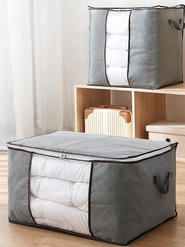 Large Capacity Quilted Storage Bag With Clear Window And Zipper - Extra Large Foldable Non-Woven Quilt Storage Bag - Durable Fabric Organizing Bag, Quilt Travel Moving Storage Packing Bag, Clothes Luggage Storage Bag For Clothes, Blankets, Etc. - Suitable For Bedroom, Dormitory And Bedding, Clothing Storage Bag | Quilted Texture Design