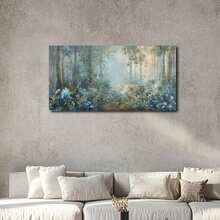 1pc Forest Enclave, Floral Accents, Impressionist Style Framed Wall Print Canvas Wall Art-Retro 2D Artwork Wall Poster Decoration For Living Room, Bedroom, Home Decor, Ready To Hang - 彩色 - 查看 2