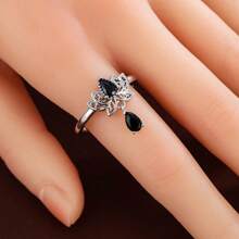 1 pieza Anillo de mujer con diseño de gota de agua de loto y incrustaciones de circonita cúbica
