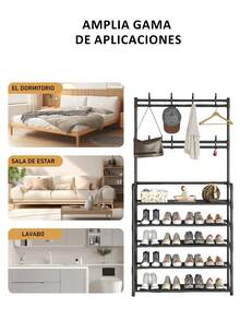 4/5 Tier Metal Frame Home Shoe Racks Furniture Box Organizer, Multi-Purpose Stackable Shoe Rack Shelf Shoe Boxes Portable 18 Pairs Drawers Clothes Furniture, Shoe Rack For Closet, Shoe Organizer With Hat, Coat Rack, Entryway Shelf For Large Storage Shoe Rack For Closet Shoe Organizer With Hat, Coat Rack, Entryway Shelf For Multifunctional Storage - Negro - 5 Capas - View 7