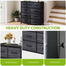 Wide Chest Of Drawers With 9 Drawers, Fabric Dressers With Easy Pull Handle,Sturdy Steel Frame,Storage Drawers For Bedroom, Kids Room, Closet, Clothes - Black - View 8