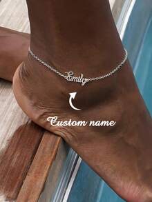 Lắc chân tên trái tim bằng thép không gỉ tùy chỉnh dễ thương cho phụ nữ, màu bạc chống thấm nước chống phai màu lắc chân cho nữ, trang sức cá nhân hóa, quà tặng phụ kiện cho kỳ nghỉ bãi biển mùa hè - Bạc - Xem 2