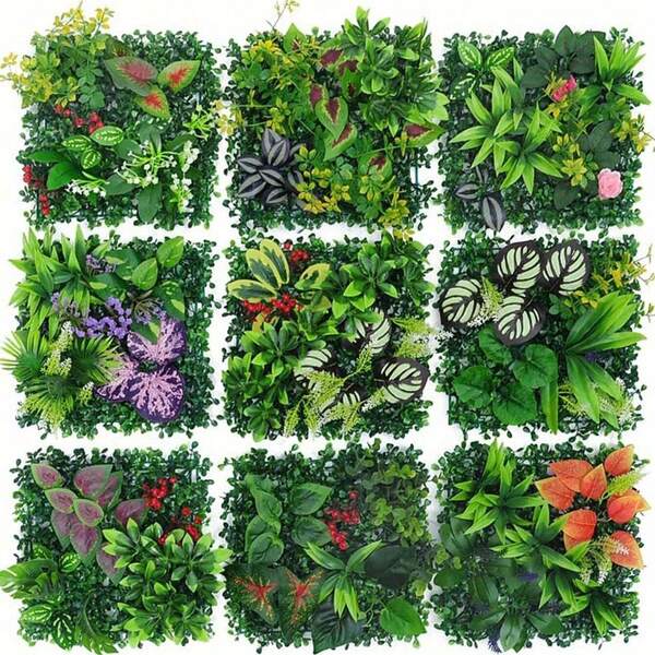 1 pieza Paneles de pared de plantas artificiales, Paneles de pared de seto de boj, Pantalla de privacidad de césped artificial, Fondo de pared verde para decoración de jardín interior y exterior