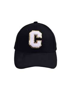 1 Pieza Gorra de béisbol unisex con letra del alfabeto A-Z simple, ajustable, para uso casual al aire libre, sombrero protector solar para niños