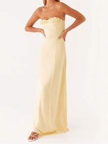 Women Y2k Summer Elegant Strapless Maxi Dress Tube Top Dress A Line Flowy Long Tube Dress Off Shoulder Wedding Party Cocktail Dresses - Màu vàng - Xem 1