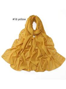 1 Peça Xale Longo de Chifom Elegante com Detalhes de Outono, Lenço Respirável Tradicional, Xale com Pedras de Pérola para Mulheres Muçulmanas