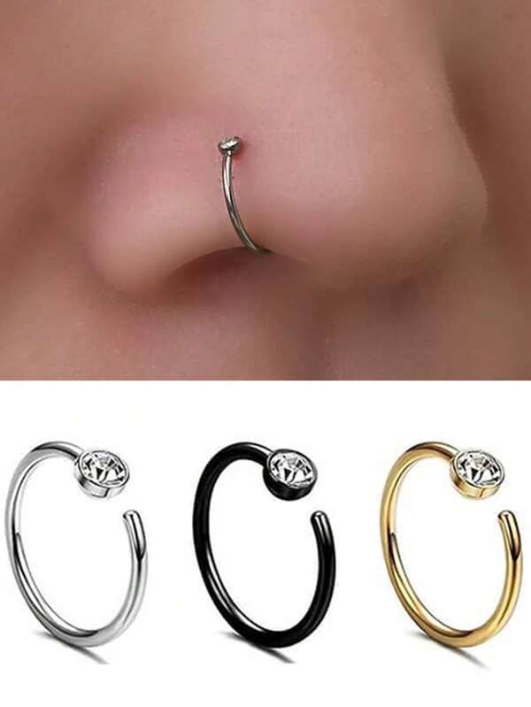 1/3/5Pcs Women's Fashion Zirconia Nose Ring Fake Piercing Lip Ring Earrings Stainless Steel Nose Piercing Nose Ring Body Jewelry