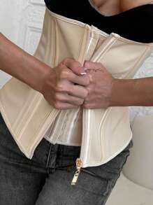 Gaine de taille Contrôle du ventre, nouvelle arrivée, shape du corps en latex à 13 baleines avec fermeture éclair extérieure et boutonné intérieur, fermetures éclair dorées