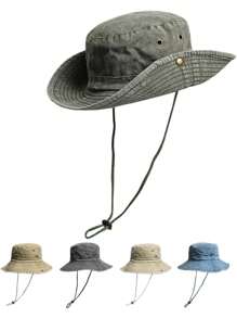 1pc Men's New Solid Color Patchwork Brim Washed Vintage Fishing/Hiking Hat, Outdoor Sun Protection Hat For Daily Wear