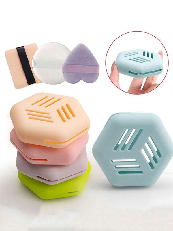 1pc Silicone Makeup Organizer Box, Makeup Bag, Puff Case, Powder Puff Holder For Dry/Wet Puffs, Breathable & Portable Design, Suitable For Home, Travel, Commute, Makeup Tools