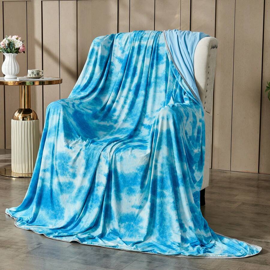 Msrlassn Summer Cooling Blanket For Hot Sleepers And Night Sweats,Blue Summer Cooling Blankets For Queen Size Bed, Breathable Soft Lightweight, Ideal For Bed, Couch, Travel, Camping, All Seasons Blankets - Watercolour Sky Blue - 查看 1