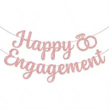 1 Set Engagement Party Decoration Banner, Gold & Rose Gold "Happy Engagement" Celebration Banner, Bachelorette Party Banner, Bride & Groom Engagement Party Supplies - Gold - View 4