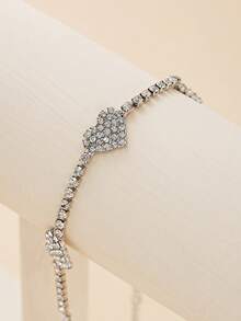 1pc Solid Heart Shape Rhinestone Anklet, Sexy All-Match Sparkling Beach Jewelry Accessory, Summer - Silver - View 2