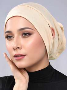 1pc Solid Color Moisture-Wicking Cotton Under-Cap With Ear Holes, High Quality Silky Fabric Soft Beanie Cap