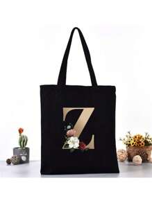 Fashion Casual Shoulder Bags Gold Letter Printing Shopper Canvas Foldable -Friendly Shopping Bag Tote Handbags Large Capacity Travel Grocery BagSchool Bag,Back To School Backpack,Large Capacity,Lightweight,Portable,Laptop Compartment, Suitable For Teen Girls Women College Students, Perfect For Back To School,College,Middle School, High School,Work , Business, Commute