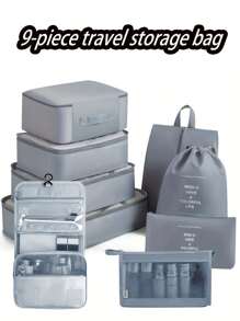 Juego de 9 en 1 Organizador de almacenamiento de viaje, cubos de embalaje plegables para el equipaje que incluyen bolsa de aseo, bolsa de maquillaje, bolsa de ropa interior, bolsa de zapatos, organizador de lencería y calcetines, bolsas de almacenamiento plegables para la ropa, adecuado para maletas