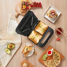 1 Pc 4 Slice Sandwich Maker, Toaster Oven, 750W, Double-Sided Constant Temperature, Non-Stick Ceramic Coating, Overheating Protection, Anti-Scald Handle, Cable Storage, Non-Slip Base, Suitable For Making Sandwiches Or Toast - EU F Type Plug(220-240V) - View 7