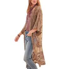Women's Sheer Lace Kimono Cover-Up 3/4 Sleeve Floral Embroidery Long Open Beach Cardigan Casual Resort Wear See-Through Beachwear - Coffee Brown - View 2
