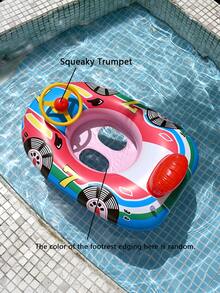 1 件带座椅的充气游泳圈，可爱儿童游泳池浮圈，带手柄的幼儿游泳训练圈，带方向盘的夏季游泳浮圈