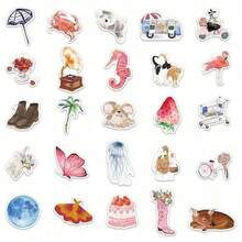 50 pièces Autocollants artistiques style méditerranéen PVC, Cadeau dessin animé, Décoration, Scrapbooking, Ordinateur portable, Bagage, Guitare, Tasse d'eau, Étui de téléphone, DIY Décalque, Fournitures scolaires, Rentrée scolaire - défaut - Voir 8