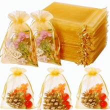 50/100pcs Gold Gift Packaging Bags, Ginger Organza Candy Bags, Colorful Mixed Wedding Favor Bags, Wedding Essential Gift Bags, Tableware, Outdoor Storage Bags, Wedding Candy Packaging Bags, Multi-Size, Various Festival Party Packaging Supplies, Holiday Home Goods, Festival Wedding Party Gift Packaging Supplies