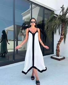 Elegant And Versatile Women's Dress In Unlined Tailored Fabric - Đen và trắng - Xem 3
