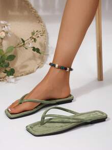 法式人字拖女鞋，甜美仙气，百搭沙滩度假鞋，防滑软底，适合约会、聚会、派对、休闲穿着，春夏百搭单品。 - 綠色 - 查看 3