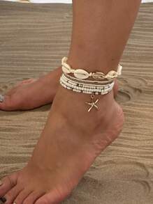 7 Stücke bohemisches Armband-Set mit Perlen & Muschelanhängern, geeignet für den täglichen Gebrauch von Frauen